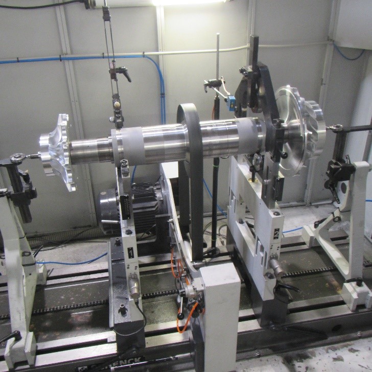 Assembled rotor on the test bench in Centrifugal Compressor Testing